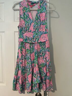 Lilly Pulitzer Pink and Green Floral Sleeveless Mini Dress